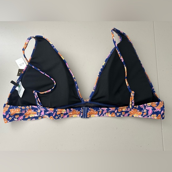 J.Crew Plunge Bikini Top Painted Block Print Plus Size 3X Blue and Navy Floral - Picture 6 of 9